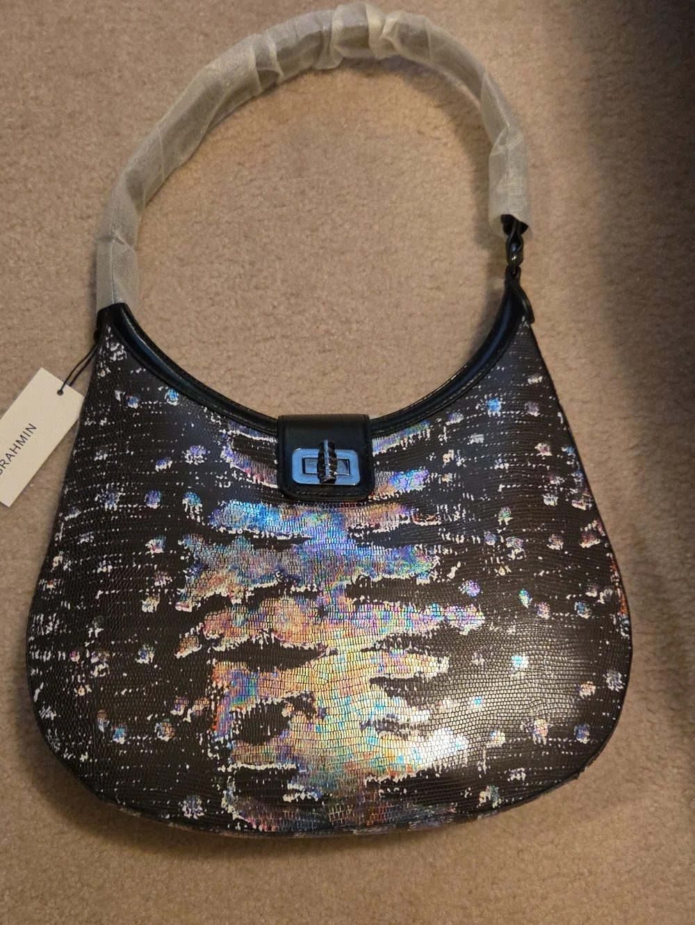 Brahmin Black Iridescent Hobo Bag